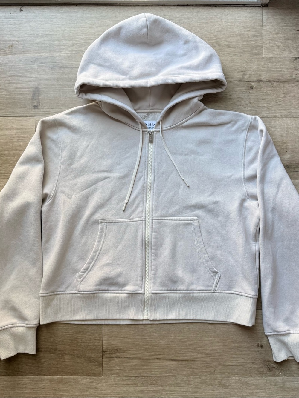 Athleta Cozy Fleece Full Zip Hoodie Jacket Cream Ivory Large L Soft Lounge